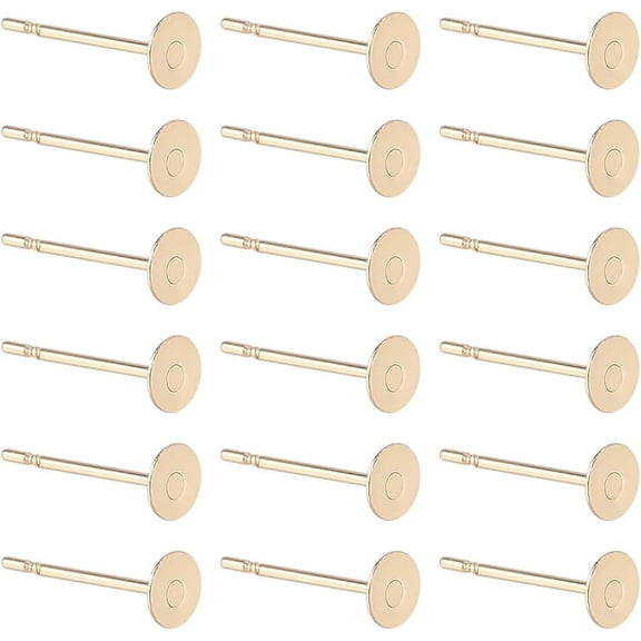 200Pcs Real 24K Gold Plated Flat Earring Posts Stainless Steel Stud Earring Findings Blank Round Ear Pins Small Tray 4mm Earring Studs for Jewelry Making Earrings Supplies DIY Crafts Women