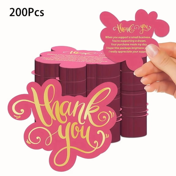 200Pcs Red Thank You Cards with Gold Foil Design, Small Business Thank You Cards Bulk, Double Sided Matte Thank You Notes for Packaging Inserts, Wedding, Event, Customer Appreciation