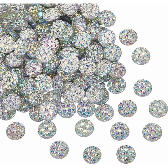 200Pcs Rhinestone Cabochon Clear Resin Cabochons 1.2cm Flat Back Round Sparkle Gems Diamond Ornaments Charm Button for Jewelry Making DIY Crafting Embellishments Accessories for DIY