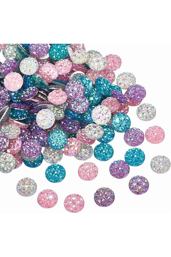 200Pcs Rhinestone Cabochon Sparkly Cabochons 1.2cm Resin Random Mixed Color Flat Back Round Gems Diamond Ornaments Charms Buttons