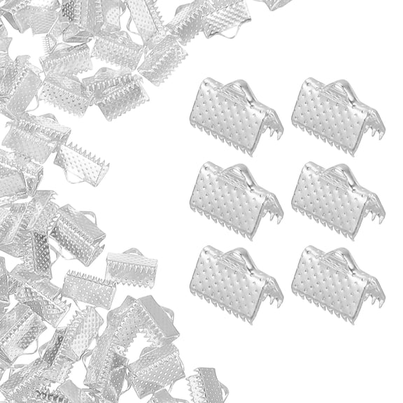 200Pcs Ribbon Ends, 10mm Ribbon Crimp Clamp End Bookmark Leather Pinch Crimps Cord Ends, Foldable Clasps Crimp End for Necklace Bracelet DIY Craft Making, Silver