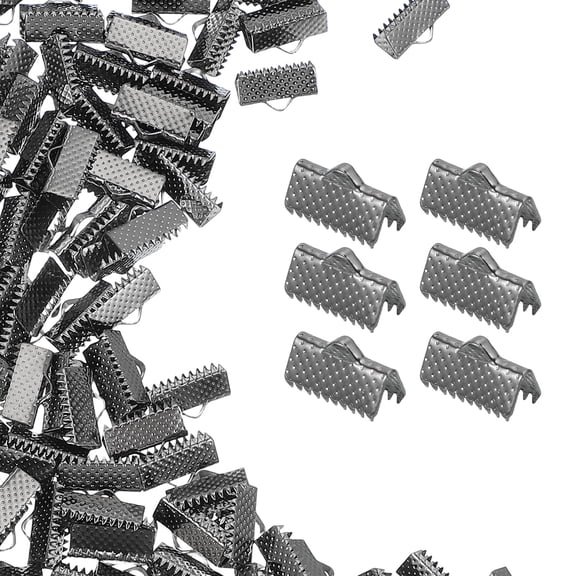 200Pcs Ribbon Ends, 13mm Ribbon Crimp Clamp End Bookmark Leather Pinch Crimps Cord Ends, Foldable Clasps Crimp End for Necklace Bracelet DIY Craft Making, Gun Black