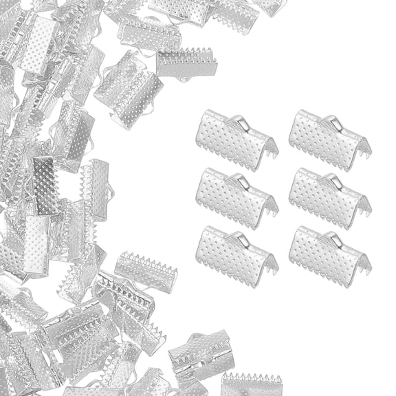 200Pcs Ribbon Ends, 13mm Ribbon Crimp Clamp End Bookmark Leather Pinch Crimps Cord Ends, Foldable Clasps Crimp End for Necklace Bracelet DIY Craft Making, Silver