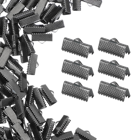 200Pcs Ribbon Ends, 16mm Ribbon Crimp Clamp End Bookmark Leather Pinch Crimps Cord Ends, Foldable Clasps Crimp End for Necklace Bracelet DIY Craft Making, Gun Black