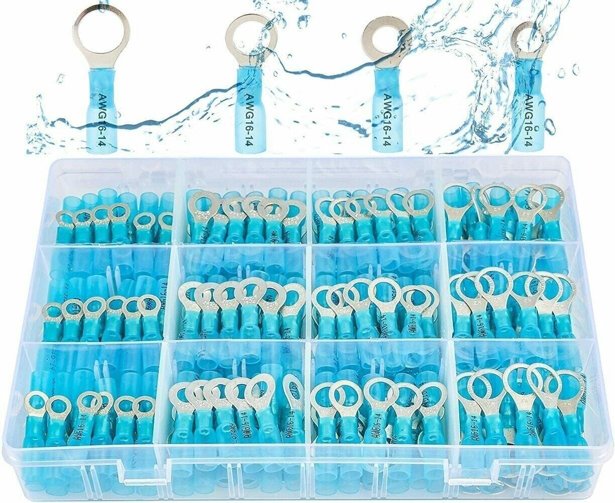 200Pcs Ring Eyelet Heat Shrink Wire 16-14AWG GA Gauge Connectors Terminals Kit