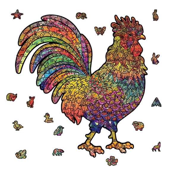 200Pcs Rooster Wooden Jigsaw Puzzles for Adults 27.9x30.1cm/11x12in Chicken Wooden Puzzles for Coloful Animal Wood Puzzles