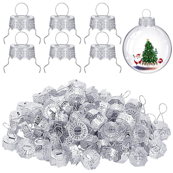 200Pcs Round Christmas Ornament Caps, 0.5" Christmas Replacement Ornament Caps Removable Metal Hangers Caps for Glass Porcelain Ceramic Christmas DIY Decorations, Silver