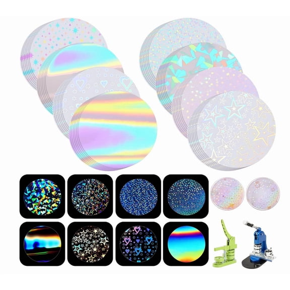 200Pcs Round Holographic Button Protective Stickers, Sparkling Film for Badge, Photo & Scrapbooking