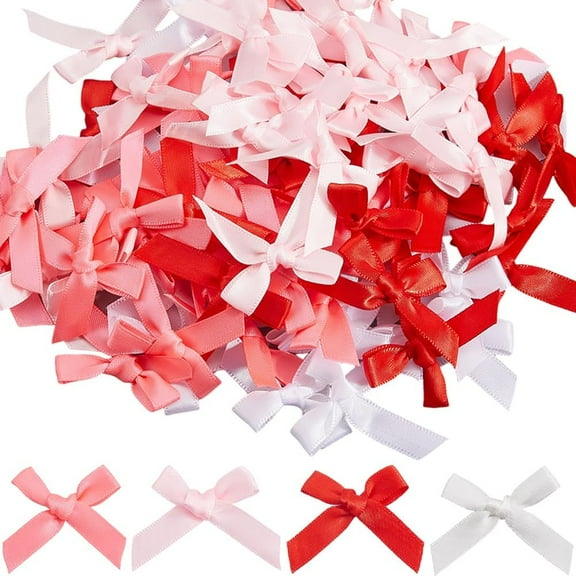 200Pcs Satin Coquette Bows Coquette Small Bows Bulk Ribbon Cute Pastel Plain Color Mini Red Sweet Valentine Butterfly Knot DIY