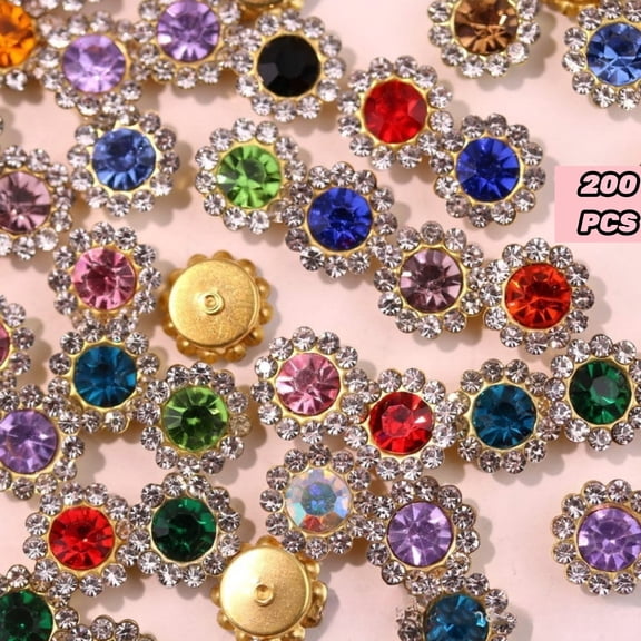 200Pcs Sew on Rhinestones, 4 Assorted Sizes Glass Crystal with Metal Base Flower Shaped Claw Flatback for Crafting, Bedazzling Rhinestones for Clothes Hat Shoes Bags Sewing Accessories, Multicolor