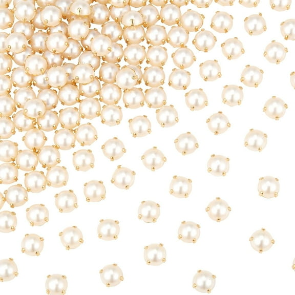 200Pcs Sewing Pearl Beads Two Holes Sew on Pearls and Rhinestones with Gold Claw Flatback Half Round Pearl Garment Accessories for DIY Craft Clothes (7.5MM)
