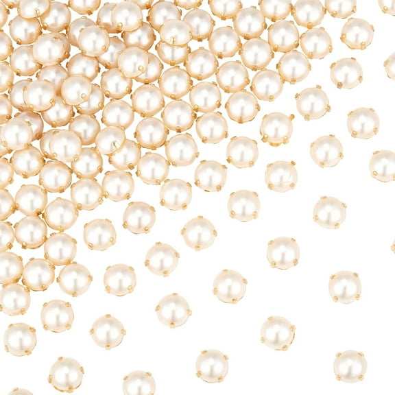 200Pcs Sewing Pearl Beads Two Holes Sew on Pearls and Rhinestones with Gold Claw Flatback Half Round Pearl Garment Accessories for DIY Craft Clothes (9.5MM)