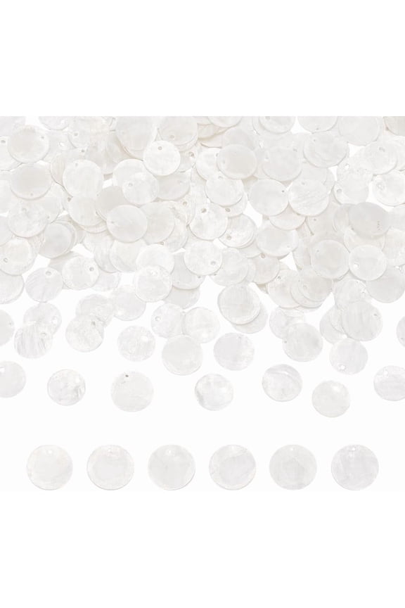 200Pcs Shell Charms White Capiz Shells Charms 15mm Flat Round Natural Seashell Charm Sea Ocean Summer Disc Charm for Jewelry Making Wind Chime Earring Supplies Hole 1.5mm