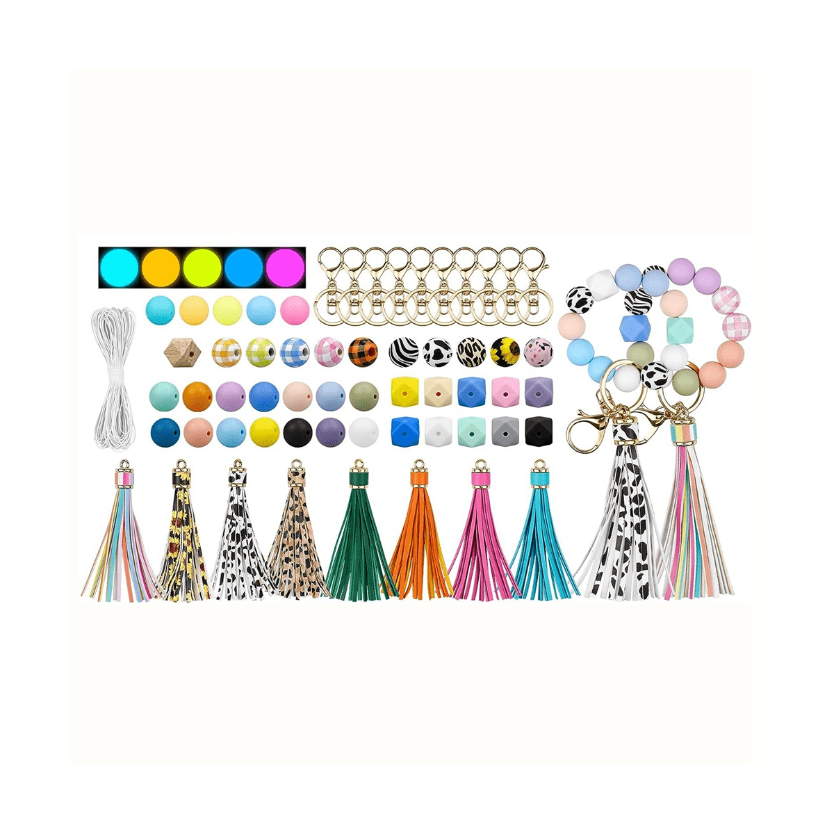 200Pcs Silicone Beads for Keychain Making Kit, Multiple Styles Shapes