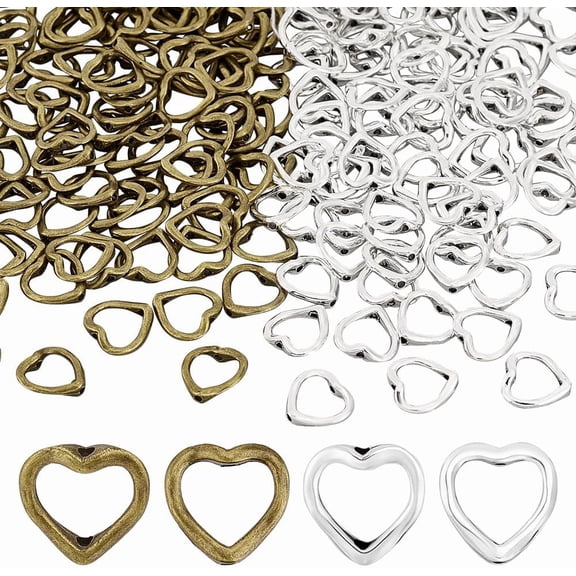 200Pcs Silver Heart Connector Beads for Jewelry Making Mixed Color