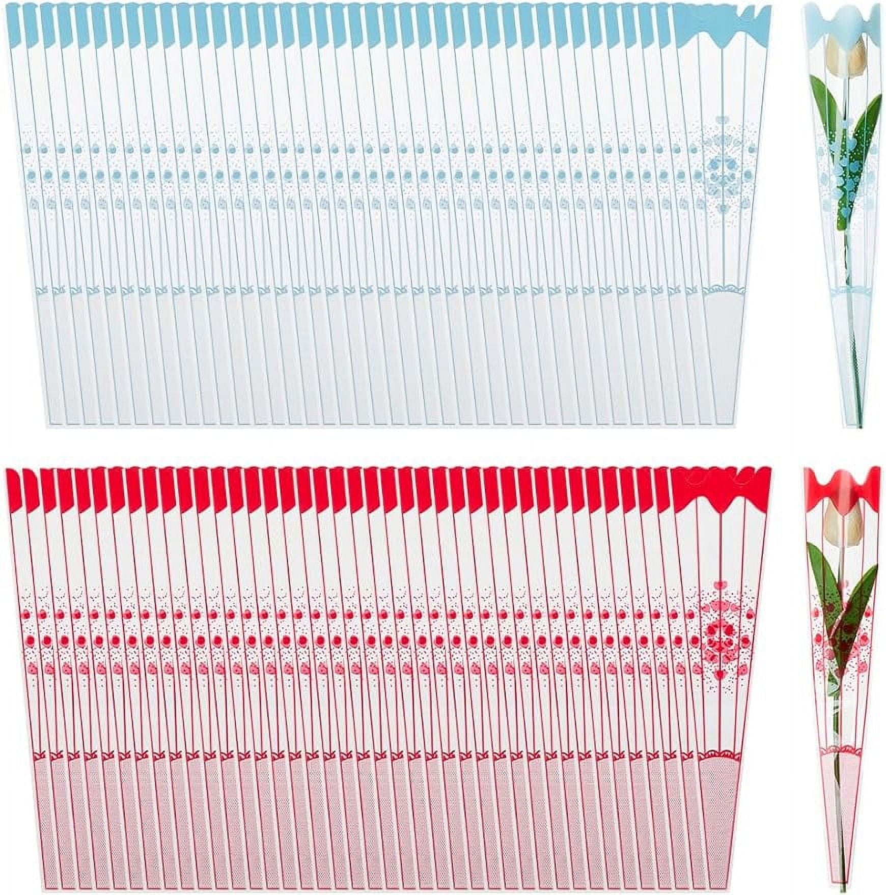 200Pcs Single Rose Packaging Bags Flower Bouquets Wrapping Bags Triangles Waterproof Single Floral Sleeve No Handle for Mother's Day Valentine's Day Wedding Party