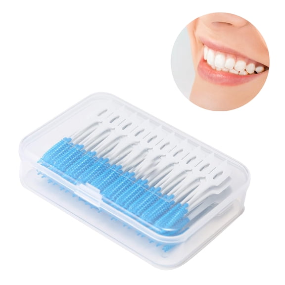 200Pcs SkyAuks Floss Picks, Gum Soft Picks, Interdental Brushes Dental Picks for Teeth Ultra Tight Bristles Tooth Interdental Cleaners Silicone Toothpick Brush Cleaners, Blue