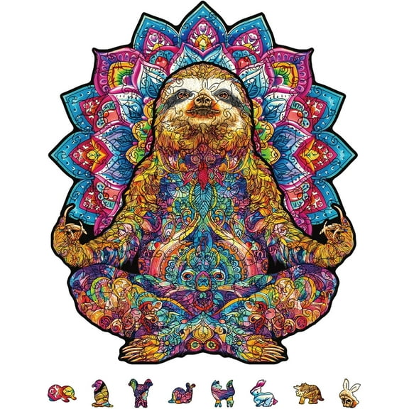 200Pcs Sloth Mandala Wooden Jigsaw Puzzles for Adults 32.5x27.7cm/12.8x10.9inch Unique Wooden Puzzles Animal Jigsaw Puzzles for Birthday Gifts Family Games