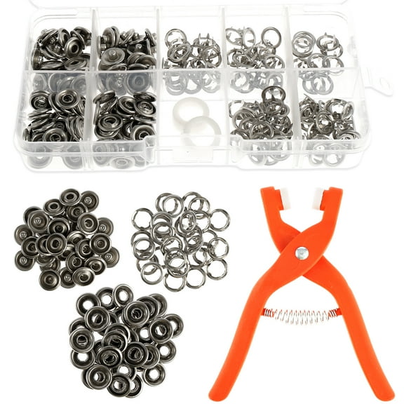 200Pcs Snap Button Kit with Manual Pliers Ergonomic Metal Press Studs Tool Kit Stainless Steel Snap Fastener Kit for DIY Crafts Clothes Hats Bags Sewing