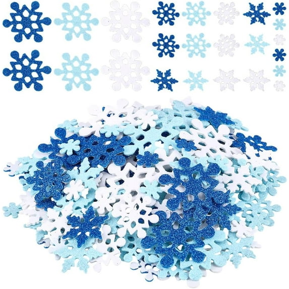 200Pcs Snowflake Foam Stickers Glitter Christmas Snowflake Foam Stickers Self-Adhesive Snowflakes Sticker Crafts Decals for Card Making Christmas Party Decoration Display DIY Crafts Gold