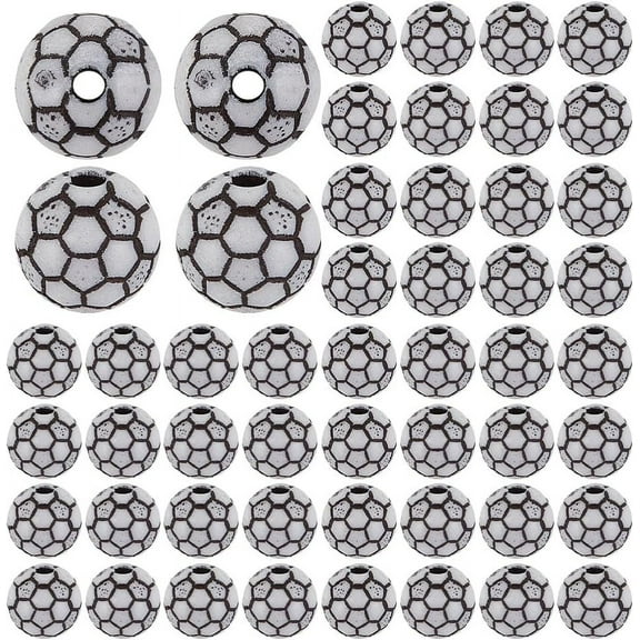 200Pcs Soccer Beads 10mm Acrylic Sports Beads with Big Hole Round Football Loose Beads Spacer Ball Beads Connector Beads