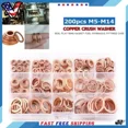 thumbnail image 1 of 200Pcs Solid Copper Crush Washer Gasket Set Flat O-Ring Seal Assortment Kits Us, 1 of 5