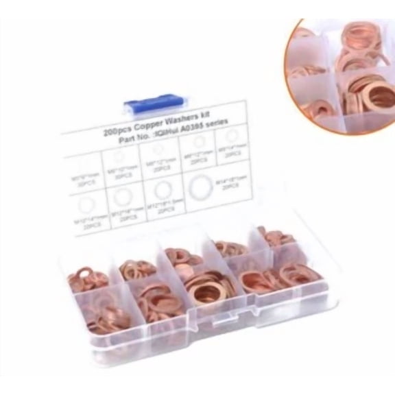 200Pcs Solid Copper Crush Washer Gasket Set Flat O-Ring Seal Assortment Kits Us