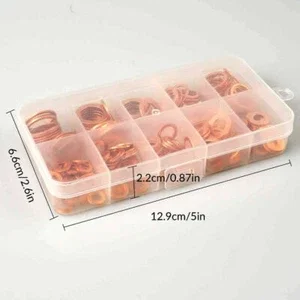 200Pcs Solid Copper Crush Washer Gasket Set Flat O-Ring Seal Assortment Kits Us