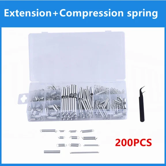 200Pcs Spring Assortment Set, Compression & Extension Metal Tension Springs Kit