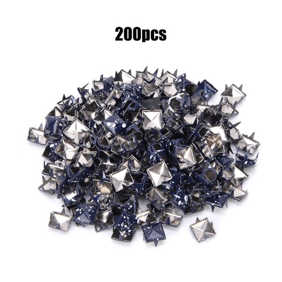 200Pcs Square Rivets Metal Stylish Four Claw Rivets Leather Craft Accessories for Purse Handbag Backpack Jeans Jacket Clothes Belt Collars Shoes Hats 9mm (White dots on dark blue background)