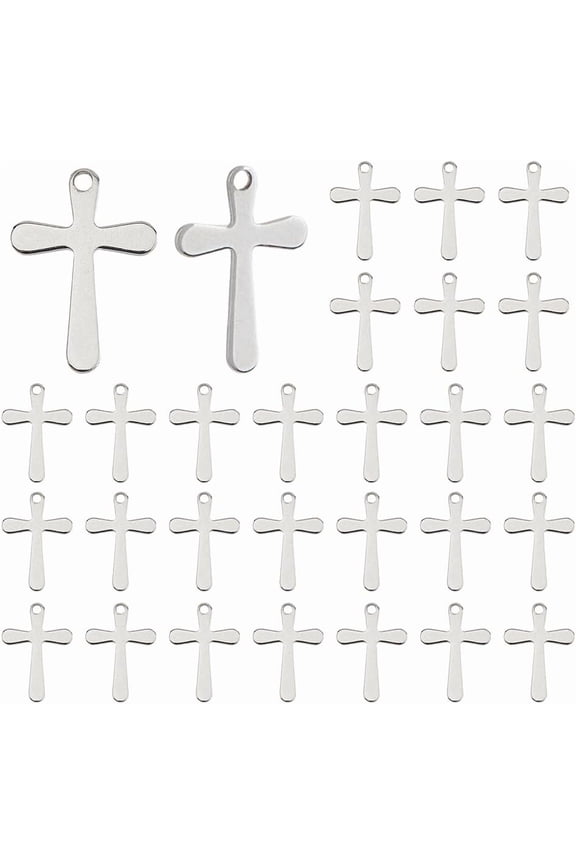 200Pcs Stainless Steel Charms Bulk Religious Crosses Pendant Crucifix Charms Blank Charm Tibetan Style Prayer Pendants for Jewelry Making Bracelet Necklace Hole: 1.4mm