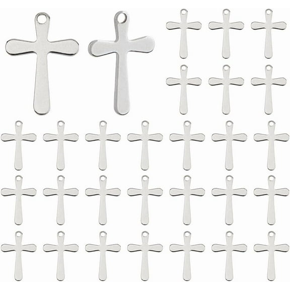 200Pcs Stainless Steel Cross Charms Bulk Religious Crosses Pendant Crucifix Charms Blank Cross Charm Tibetan Style Prayer Pendants for Jewelry Making Bracelet Necklace Hole: 1.4mm