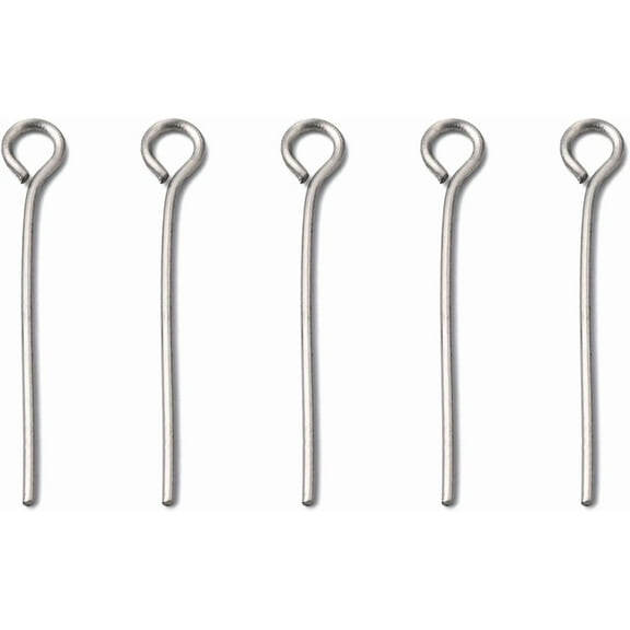 200Pcs Stainless Steel Eye Pin Jewelry Findings Resistant Metal End Headpins Eye Pins Findings Open Eye Pins for DIY Necklaces Bracelets Pendants Jewelry Making 20x0.6mm diy