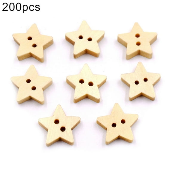 200Pcs Star Shape 2 Holes Wooden Buttons Painting Sewing Scrapbooking Decoration
