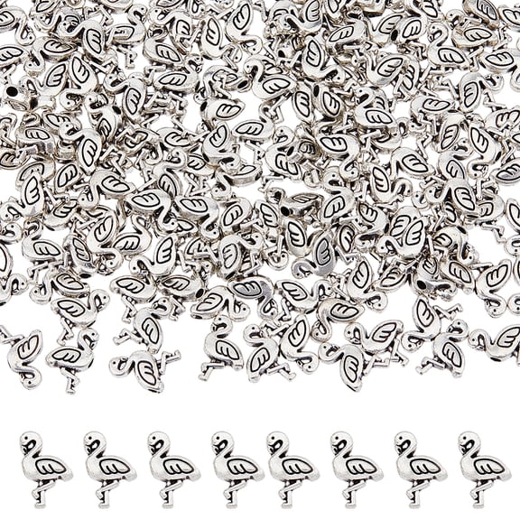 200Pcs Style Alloy Beads Flamingo Silver 12x9.5x3mm Hole: 1.5mm