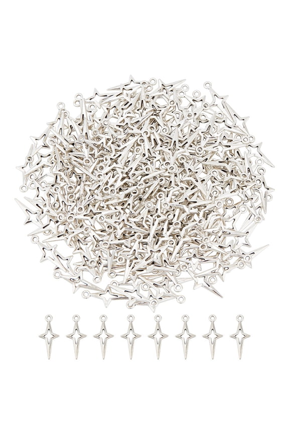 200Pcs Style Alloy Pendants Star Silver 23x10x2mm Hole: 2mm