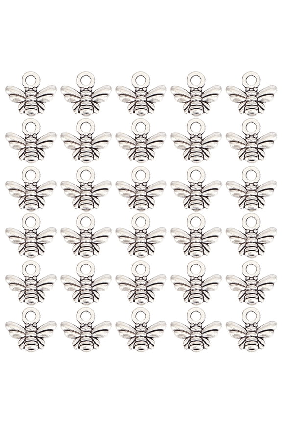 200Pcs Style Charms Bee Silver 10x11x2mm Hole: 2mm