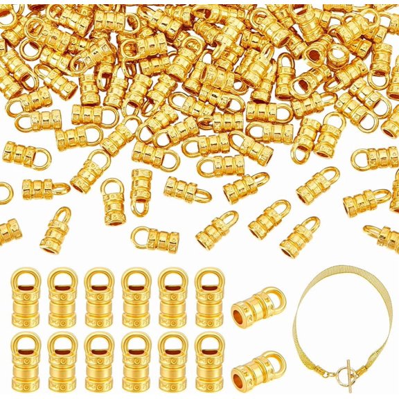 200Pcs Style Zinc Alloy Cord End Barrel Golden 10x4mm