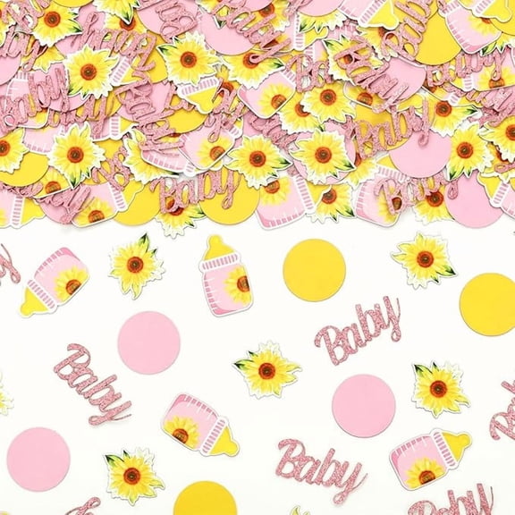 200Pcs Sunflower Confetti, Sunflower Baby Shower Decorations Girl Yellow Flower Double-Sided Printing Confetti for Girl Baby Shower Table Decoration