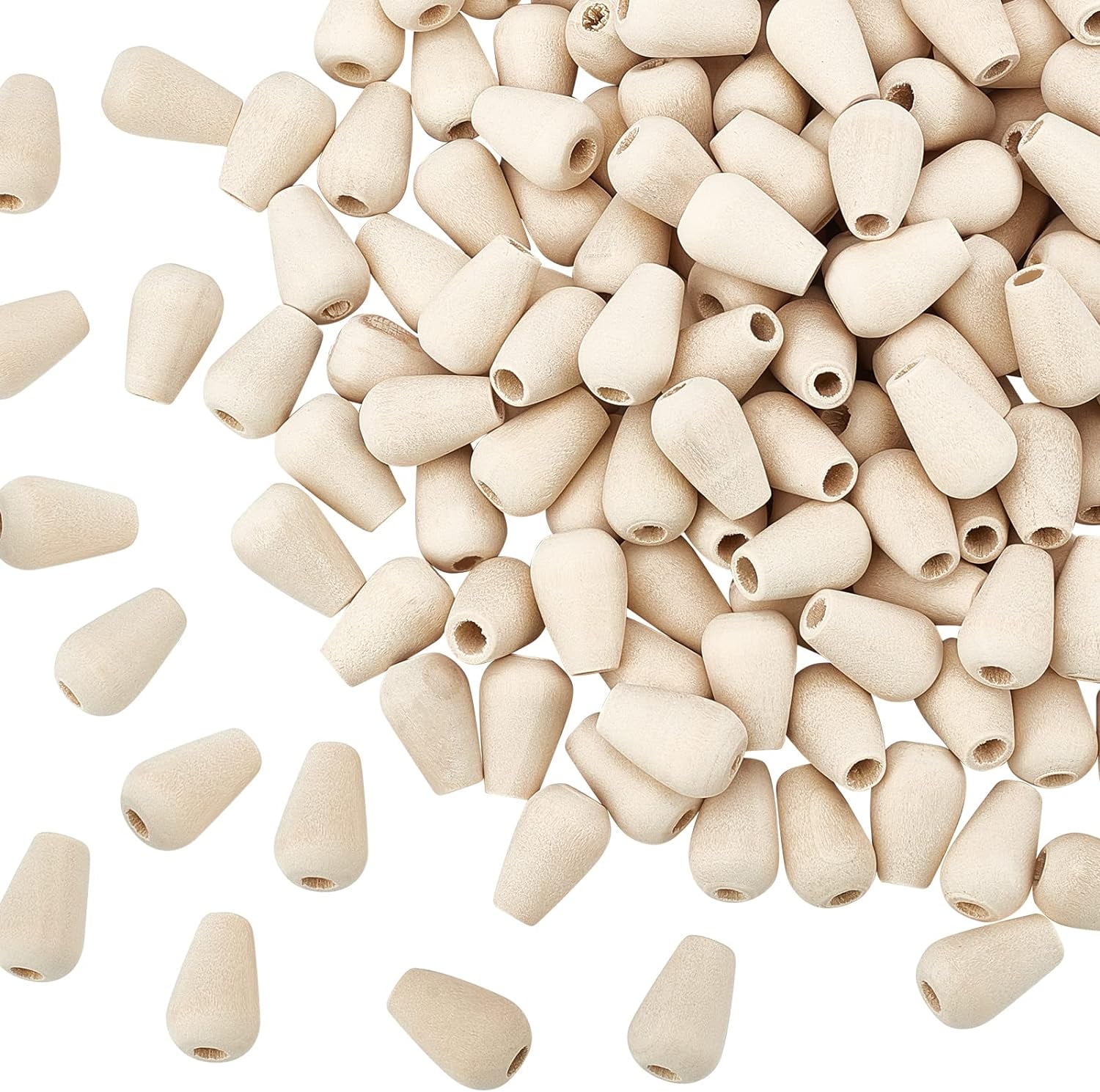 200Pcs Teardrop Wood Beads 4mm Hole Natural Unfinished Wooden Beads