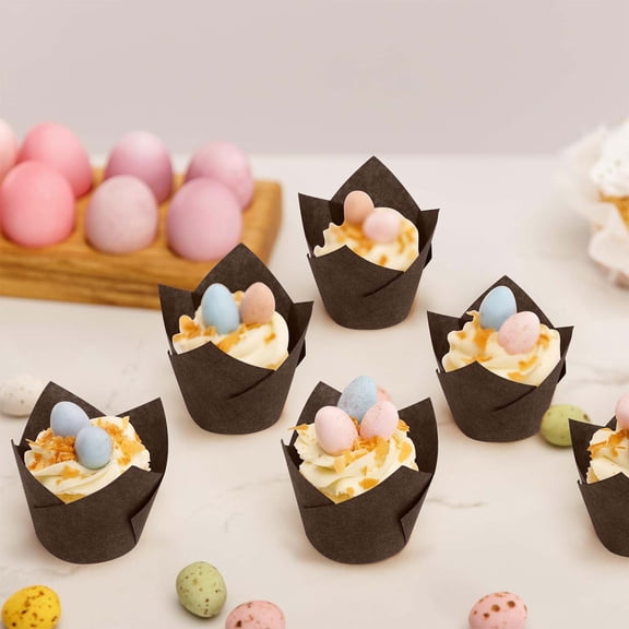 200Pcs Tulip Cupcake Paper Trays C – Miyuadkai Oil Proof & High Temperature Baking Cups for Dessert Counter Decoration, Spring Baking Essential