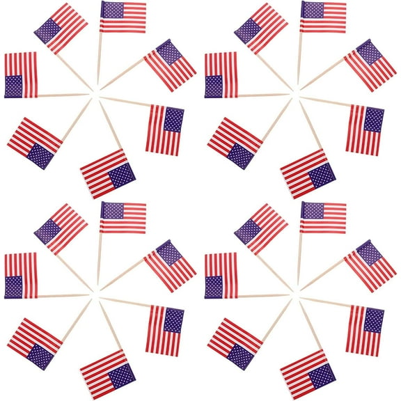 200Pcs USA American Flag US Toothpick Flags US Flags Mini Stick Cupcake Topper Cocktail Food Cake Flags for 4th of July Veterans Day Decorations