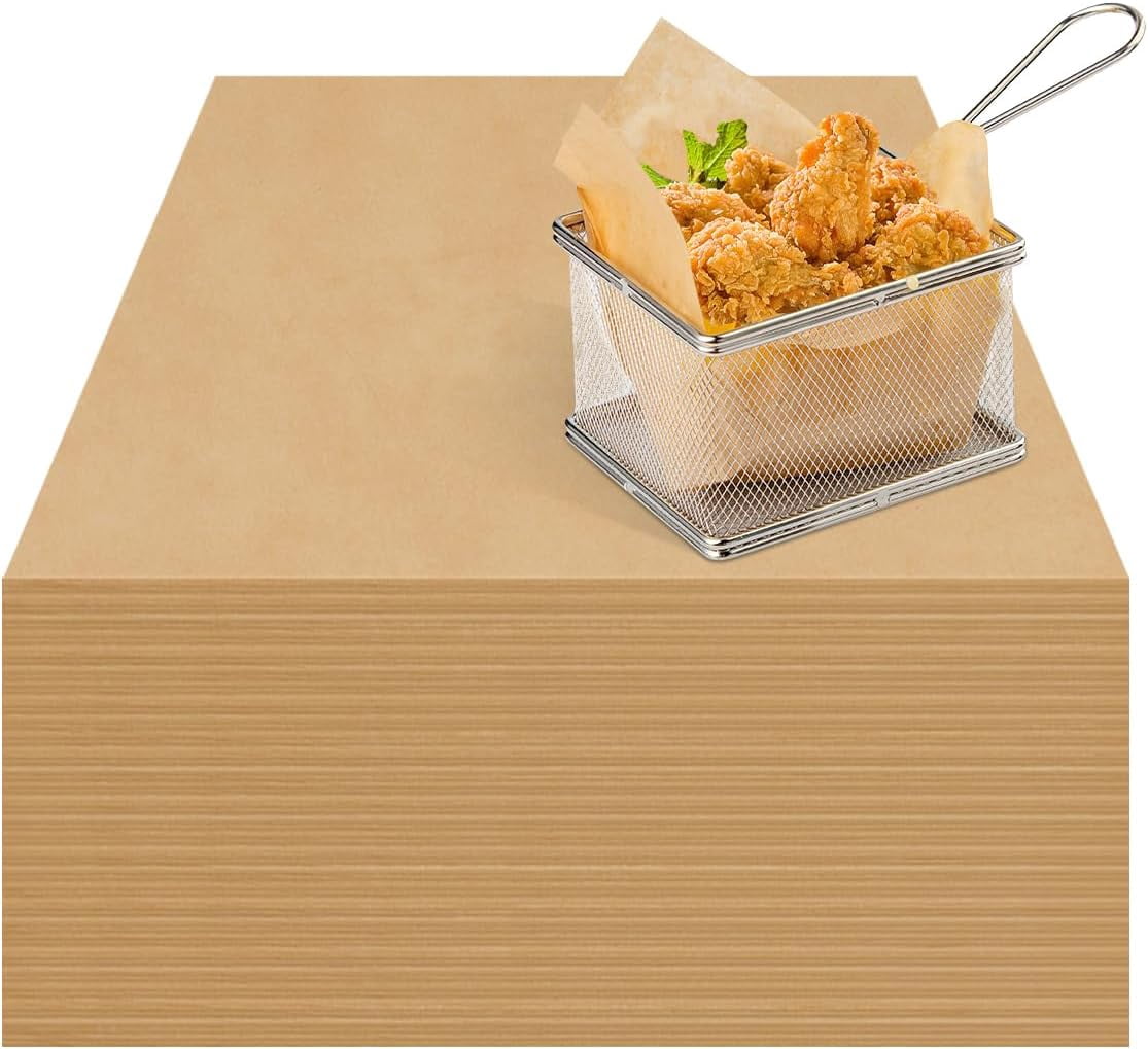 200Pcs Unbleached Wax Paper Sheets for Food Basket Liners, 12 x 16 Inch, Precut Grease Proof Wrapping Paper for Food, Half Sheet Parchment Paper for Baked and Fried food, Not for High Heat