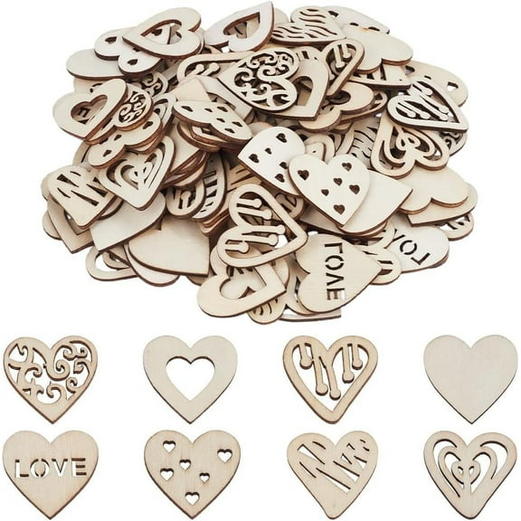 200Pcs Unfinished Wood Shapes Mini Heart Wood Cutouts Bulk Natural Unfinished Love Shaped Blank Small Cabochons Ornaments Slices for DIY Crafts Painting Home Party Decorations Accessories for DIY