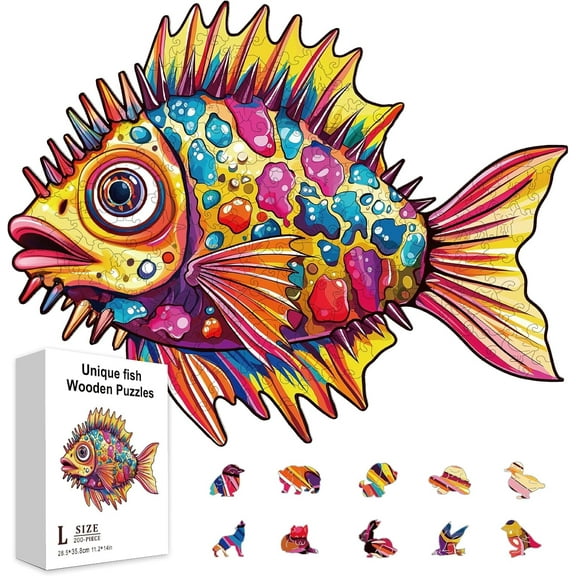 200Pcs Unique Fish Wooden Jigsaw Puzzles for Adults 35.8x28.5cm/14.1x11.22inch Marine Animal Wood Adult Puzzles Unique Shaped Wooden Puzzles Colorful Jigsaw Puzzles for Gifts