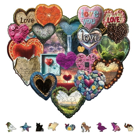 200Pcs Valentine's Day Scene Wooden Jigsaw Puzzles for Adults 30.6x28.5cm/12.05x11.22inch Love Wood Adult Puzzles Unique Shaped Wooden Puzzles Colorful Jigsaw Puzzles for Gifts