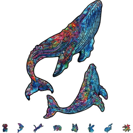 200Pcs Whale Wooden Jigsaw Puzzles for Adults 39.5x27.7cm/15.5x10.9inch Wood Adult Puzzles Unique Shaped Wooden Puzzles Animal Colorful Jigsaw Puzzles for Birthday Gifts Family Games