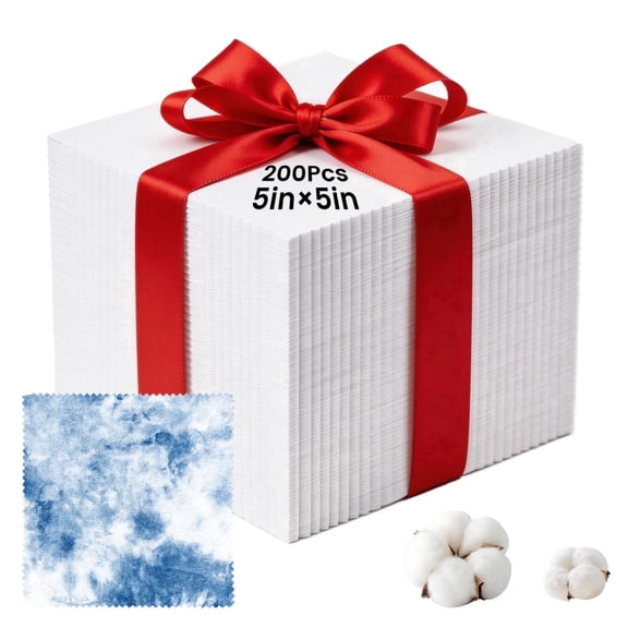 200Pcs 5x5 Inch Precut Cotton Fabric Squares - Pure White Charm Packs for Quilting Patchwork Crafts, Sewing Strips Supplies for DIY Beginners