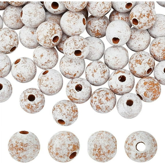 200Pcs White Wooden Macrame Beads 15mm Vintage Wood Large Hole European Beads with 4.5mm Hole Wooden Round Spacer Craft Decoration