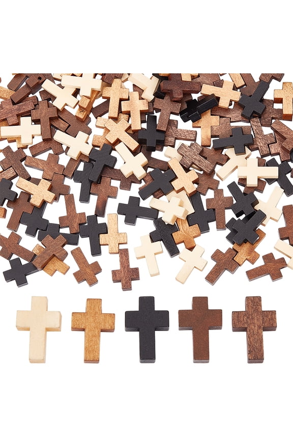 200Pcs Wood Charms Pocket Crosses 0.87x0.55 inch Small Wooden Charm Pendants Christmas Wood Craft Crosses Easter Holiday Mini Crucifix Pendants for Jewelry Making DIY Supplies DIY